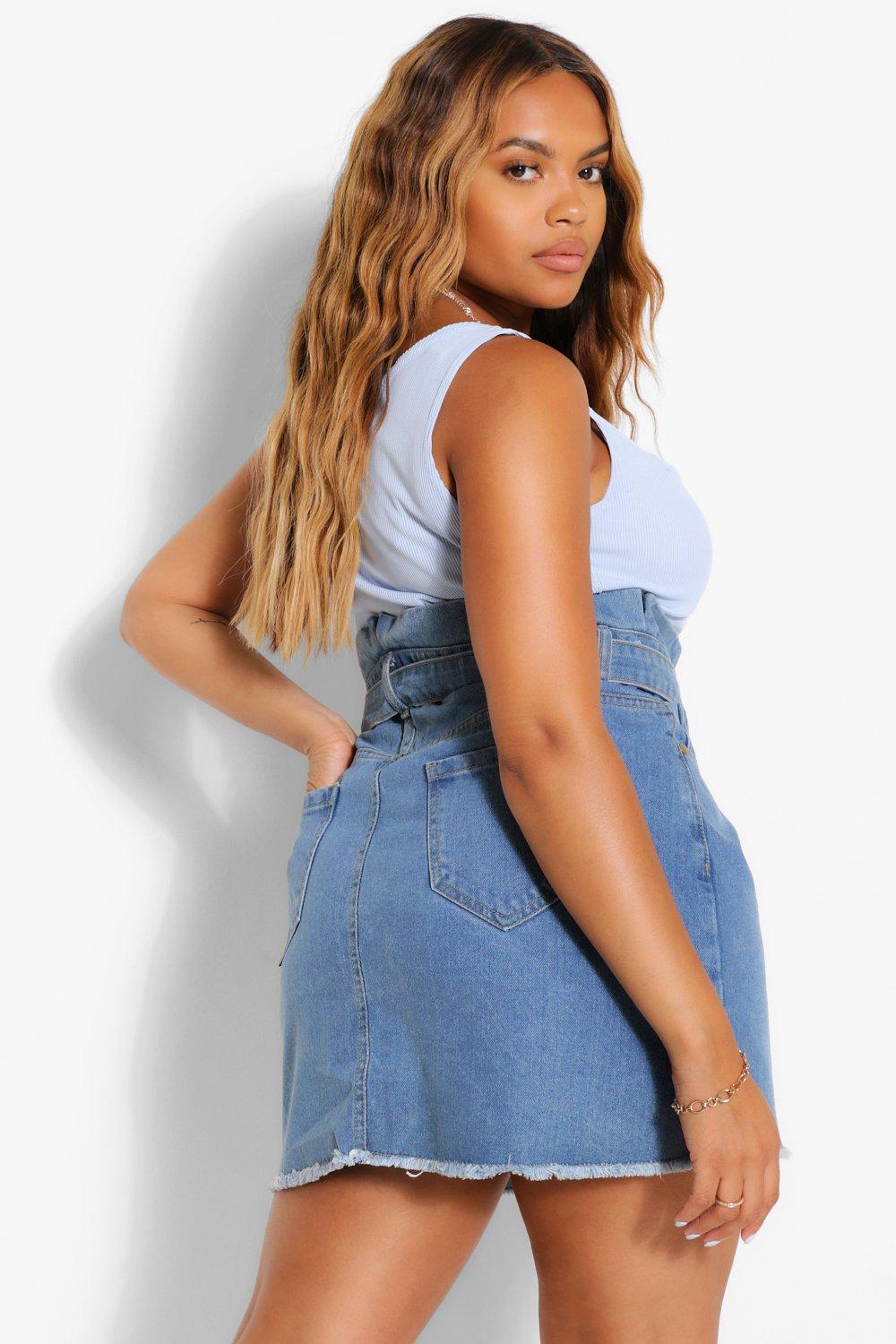 Blue denim skirt boohoo hotsell